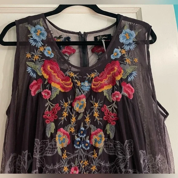 Johnny Was, Eleir printed mesh Maxi Dress Size XXL Floral Sleeveless Embroiderd - Picture 8 of 11